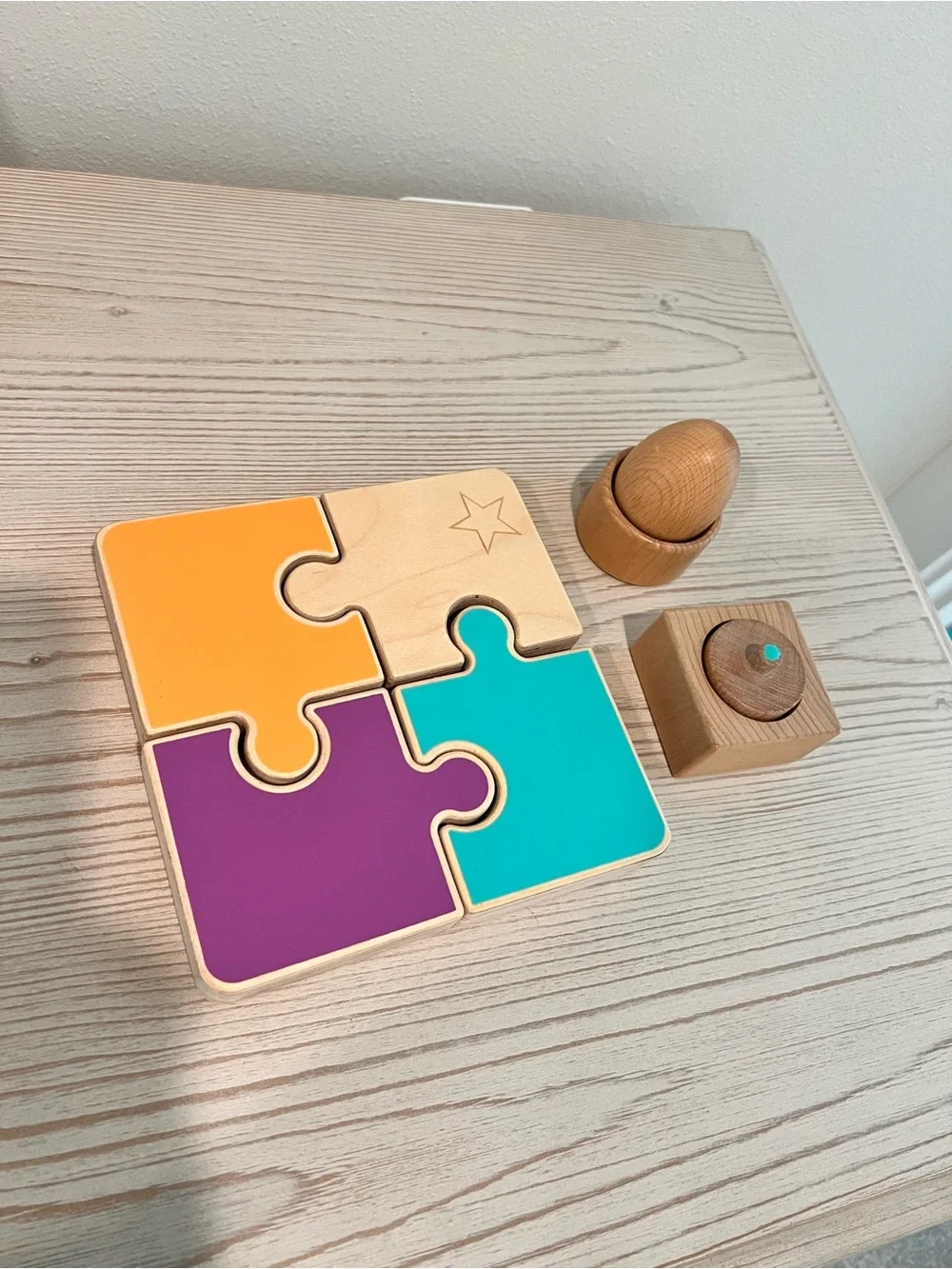 Lovevery Montessori babyWooden Puzzle Set - Purple, Teal, Orange - Kids Toy